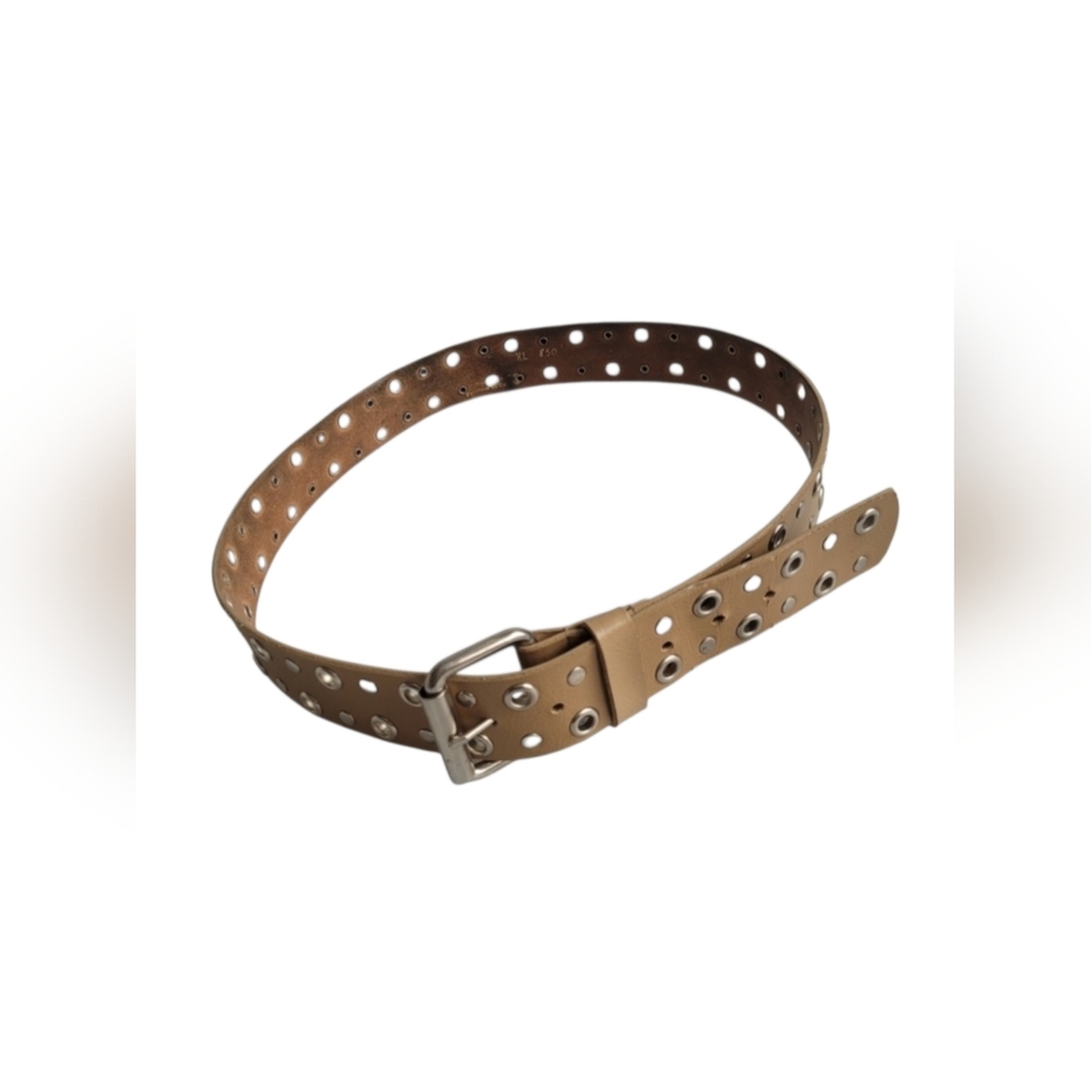 Vintage Y2K Double Grommet And Studs Tan Leather Waist Belt XL
